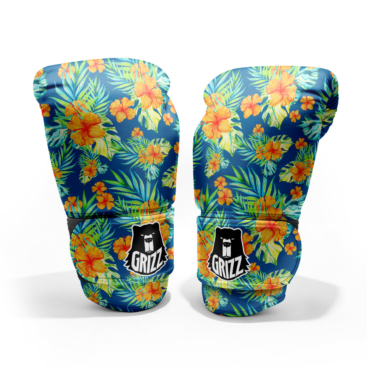 Tropical Hawaiian Blue Orange Print Pattern Sparring Gloves-grizzshop