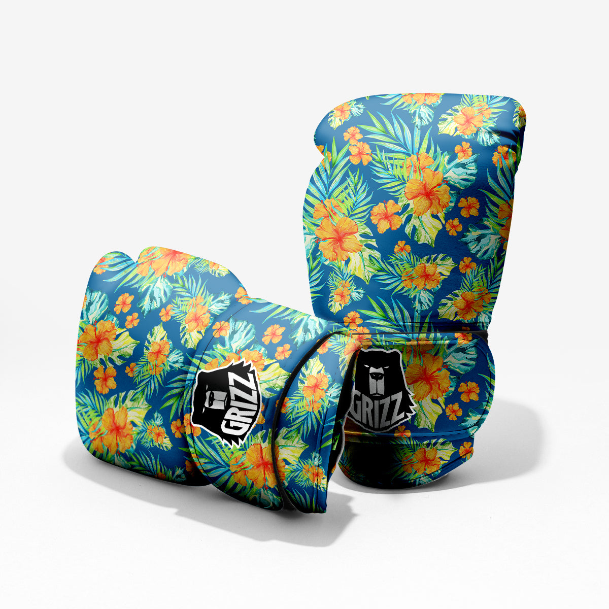 Tropical Hawaiian Blue Orange Print Pattern Sparring Gloves-grizzshop