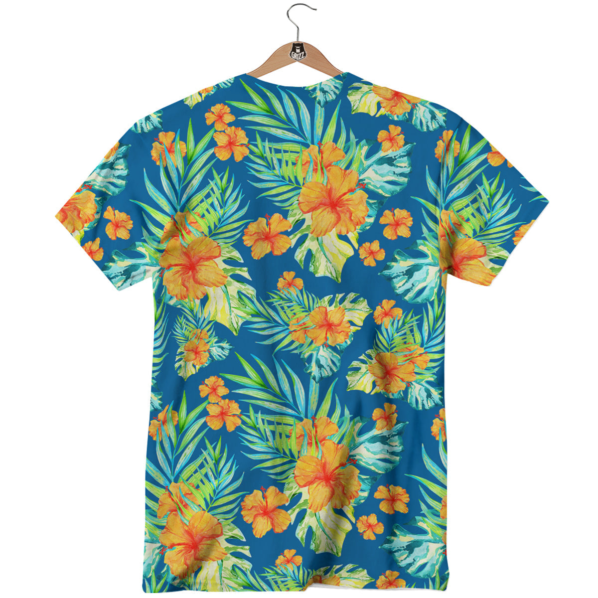Tropical Hawaiian Blue Orange Print Pattern T-Shirt-grizzshop