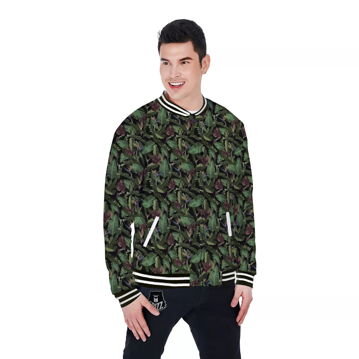 Tropical Hawaiian Dark Print Pattern Baseball Jacket-grizzshop