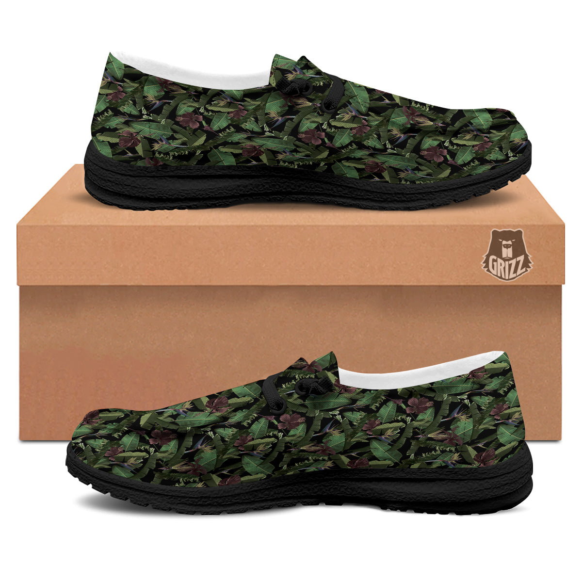Tropical Hawaiian Dark Print Pattern Black Loafers-grizzshop