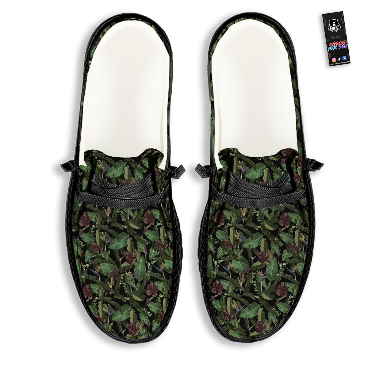 Tropical Hawaiian Dark Print Pattern Black Loafers-grizzshop