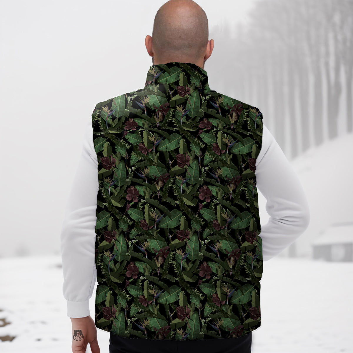 Tropical Hawaiian Dark Print Pattern Down Vest-grizzshop