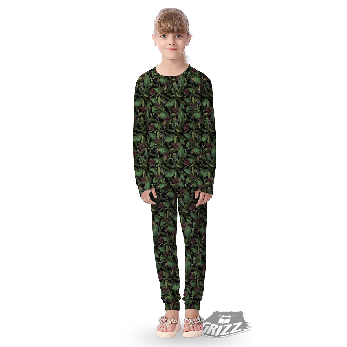 Tropical Hawaiian Dark Print Pattern Kid's Pajamas-grizzshop