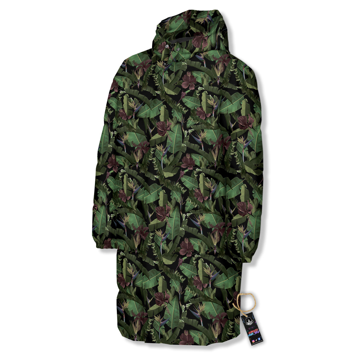 Tropical Hawaiian Dark Print Pattern Long Down Jacket-grizzshop