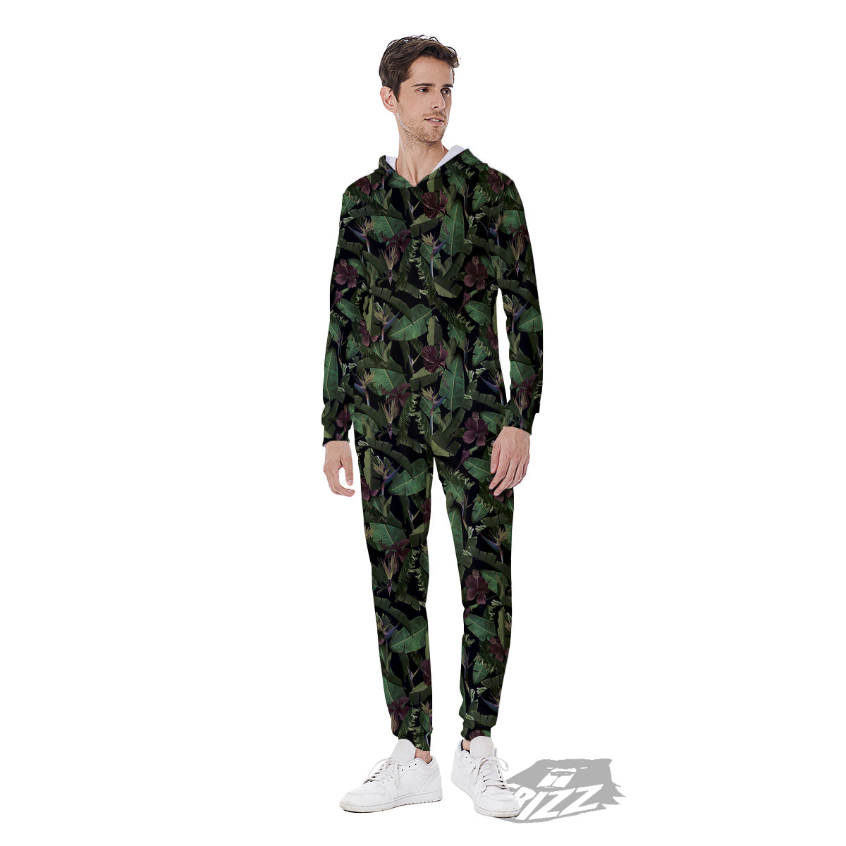 Tropical Hawaiian Dark Print Pattern Men's Jumpsuit-grizzshop
