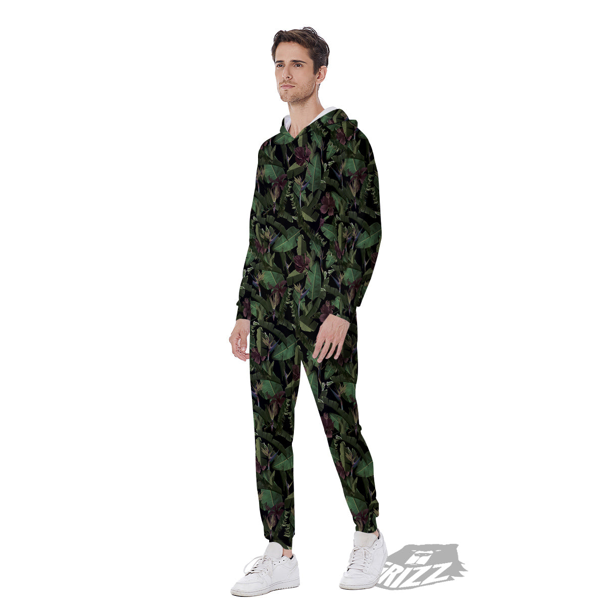 Tropical Hawaiian Dark Print Pattern Men's Jumpsuit-grizzshop