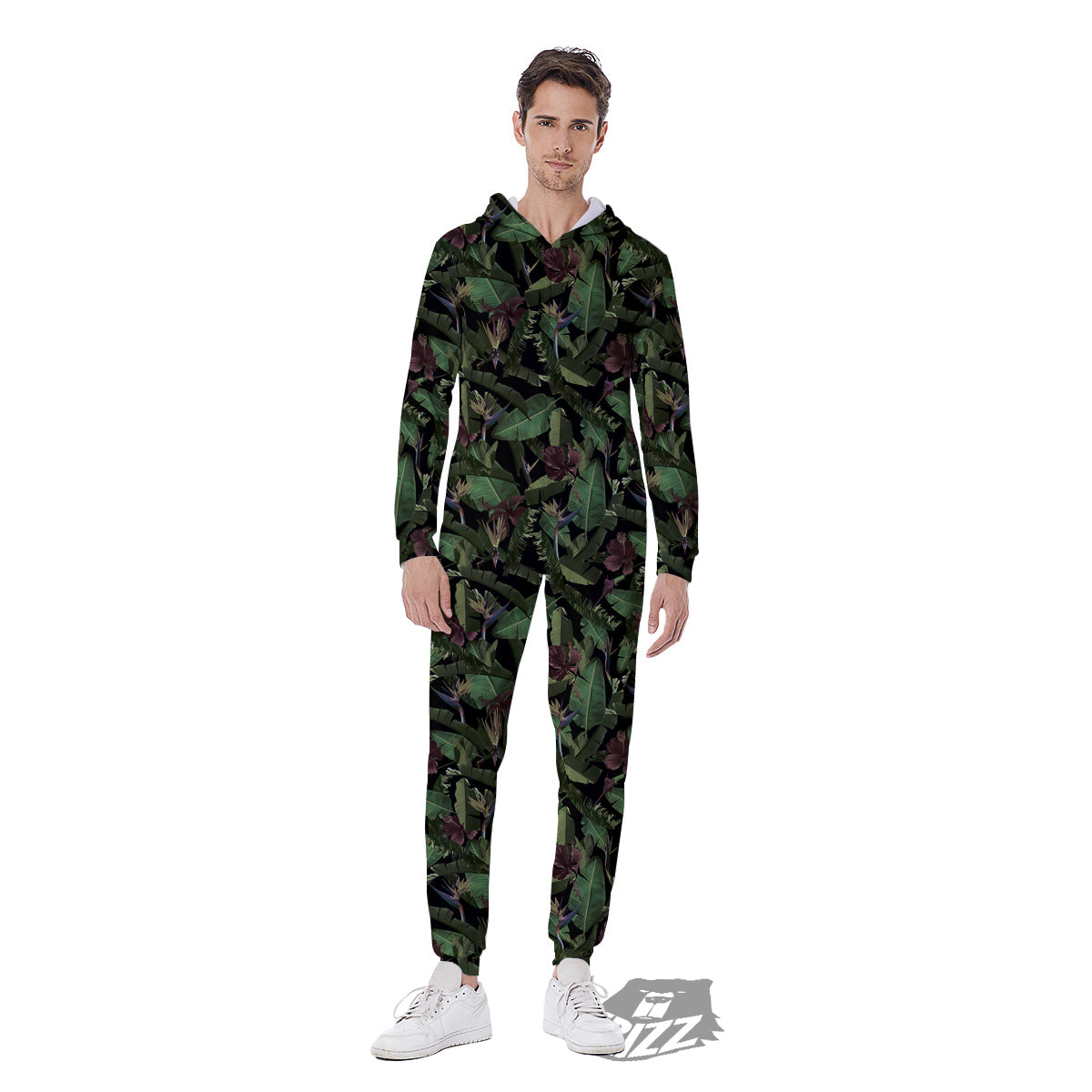 Tropical Hawaiian Dark Print Pattern Men's Jumpsuit-grizzshop