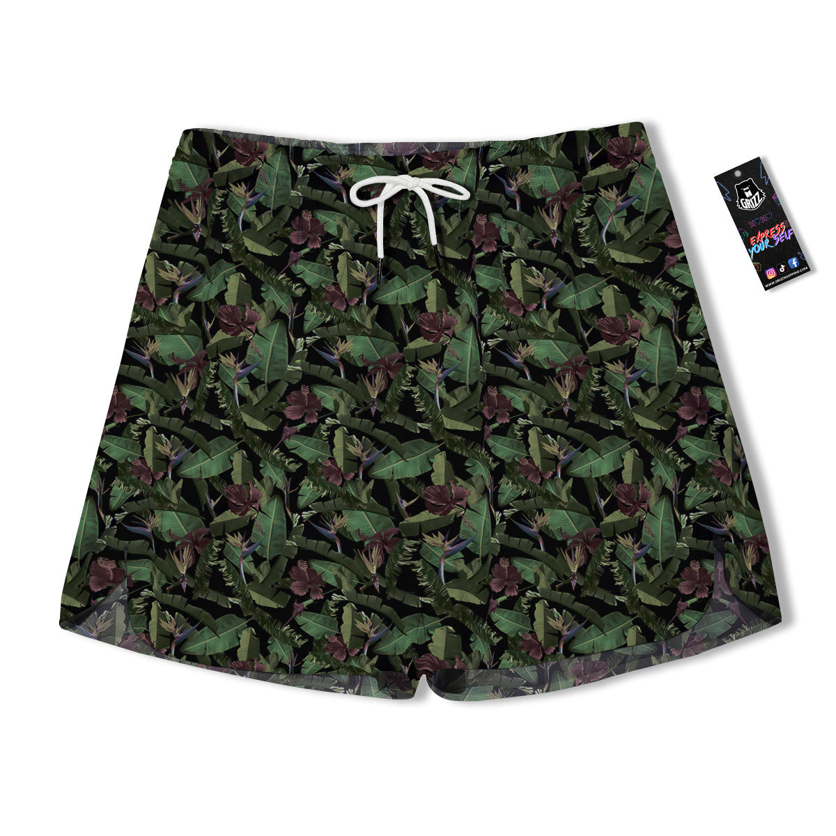 Tropical Hawaiian Dark Print Pattern Men's Running Shorts-grizzshop