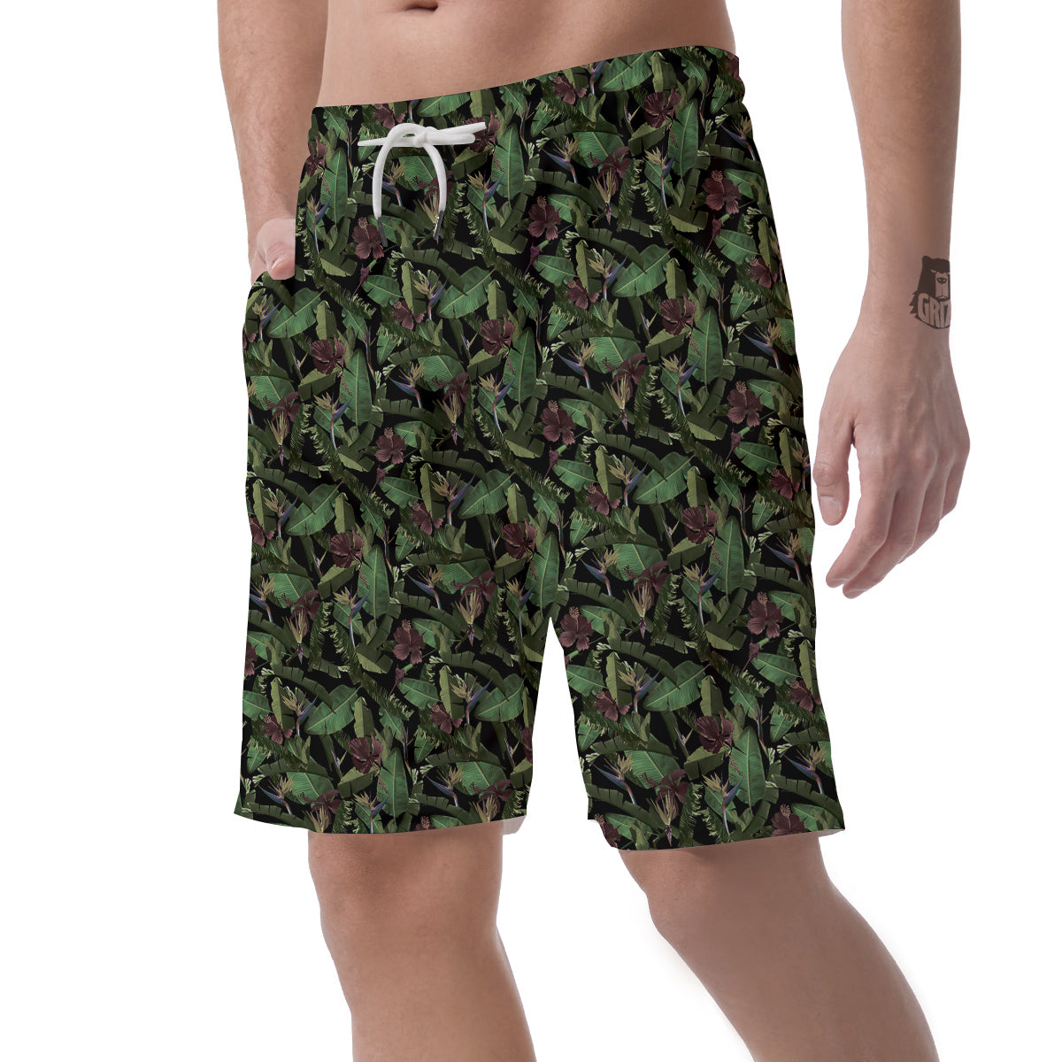 Tropical Hawaiian Dark Print Pattern Men's Shorts-grizzshop
