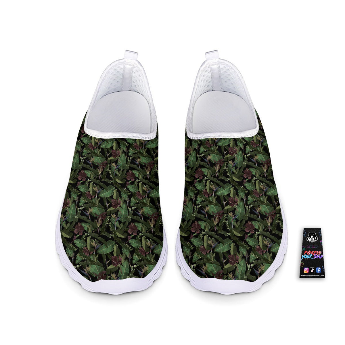 Tropical Hawaiian Dark Print Pattern Nurse Shoes-grizzshop