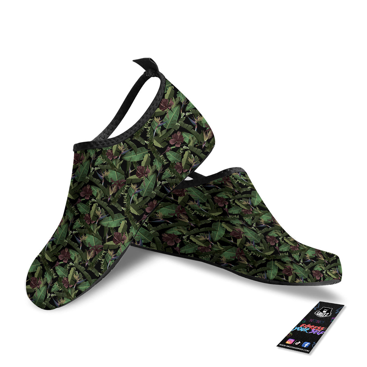 Tropical Hawaiian Dark Print Pattern Water Shoes-grizzshop