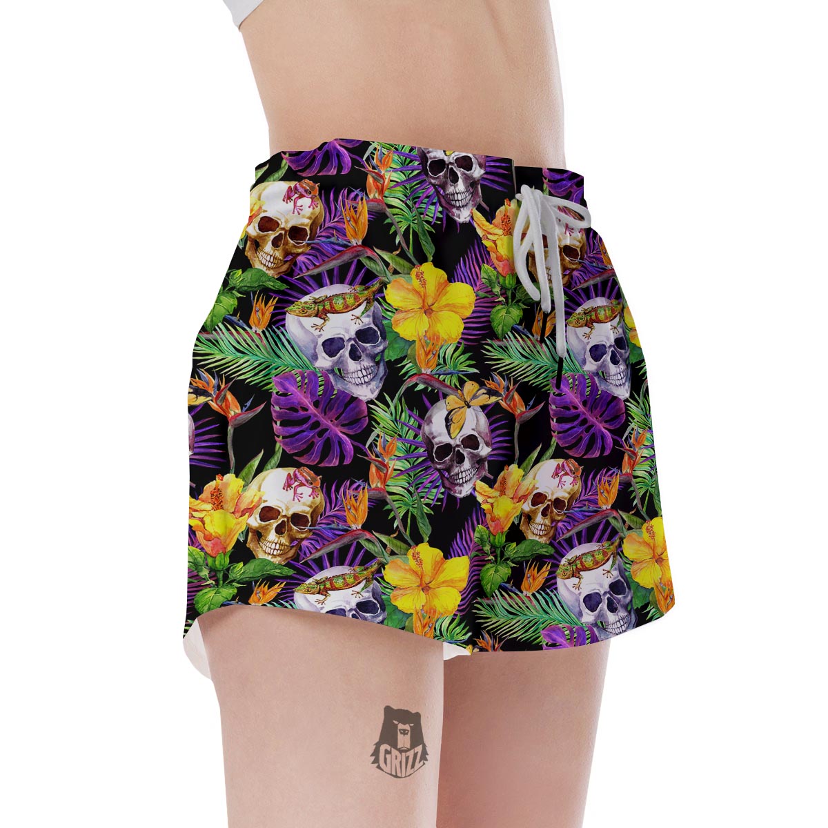 Tropical Hawaiian Skull Women's Shorts-grizzshop