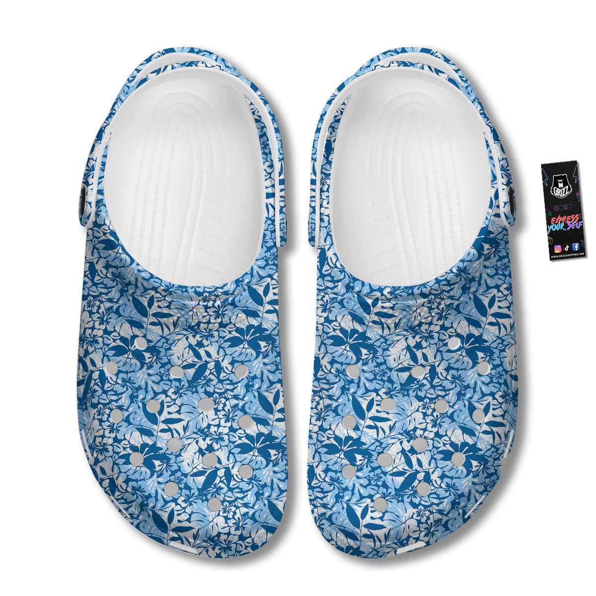 Tropical Hibiscus Blue Print Pattern Clog-grizzshop
