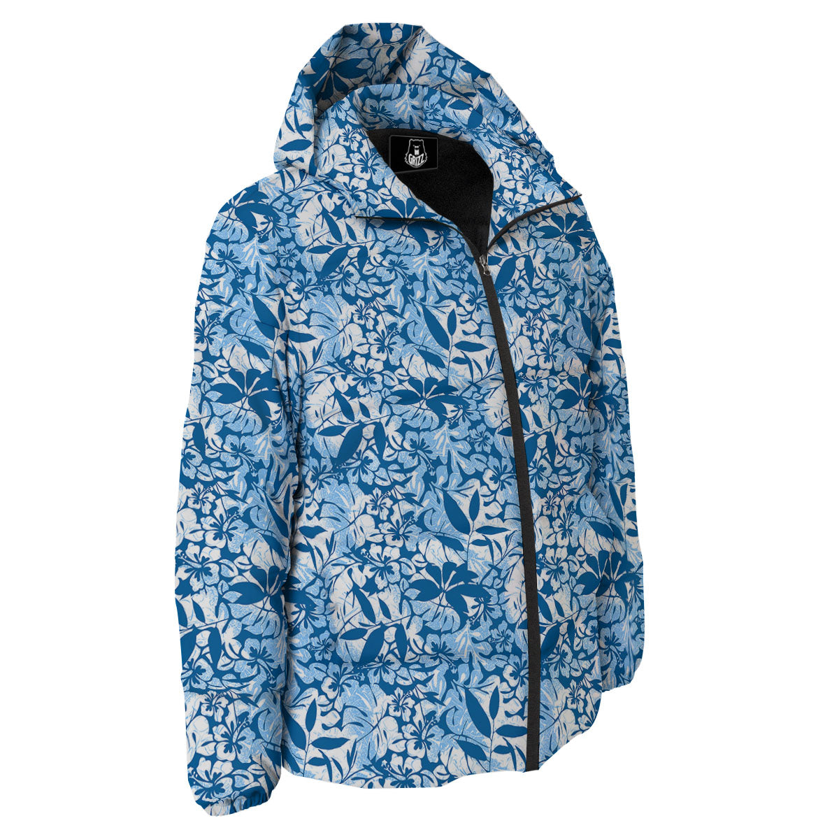 Tropical Hibiscus Blue Print Pattern Down Jacket-grizzshop