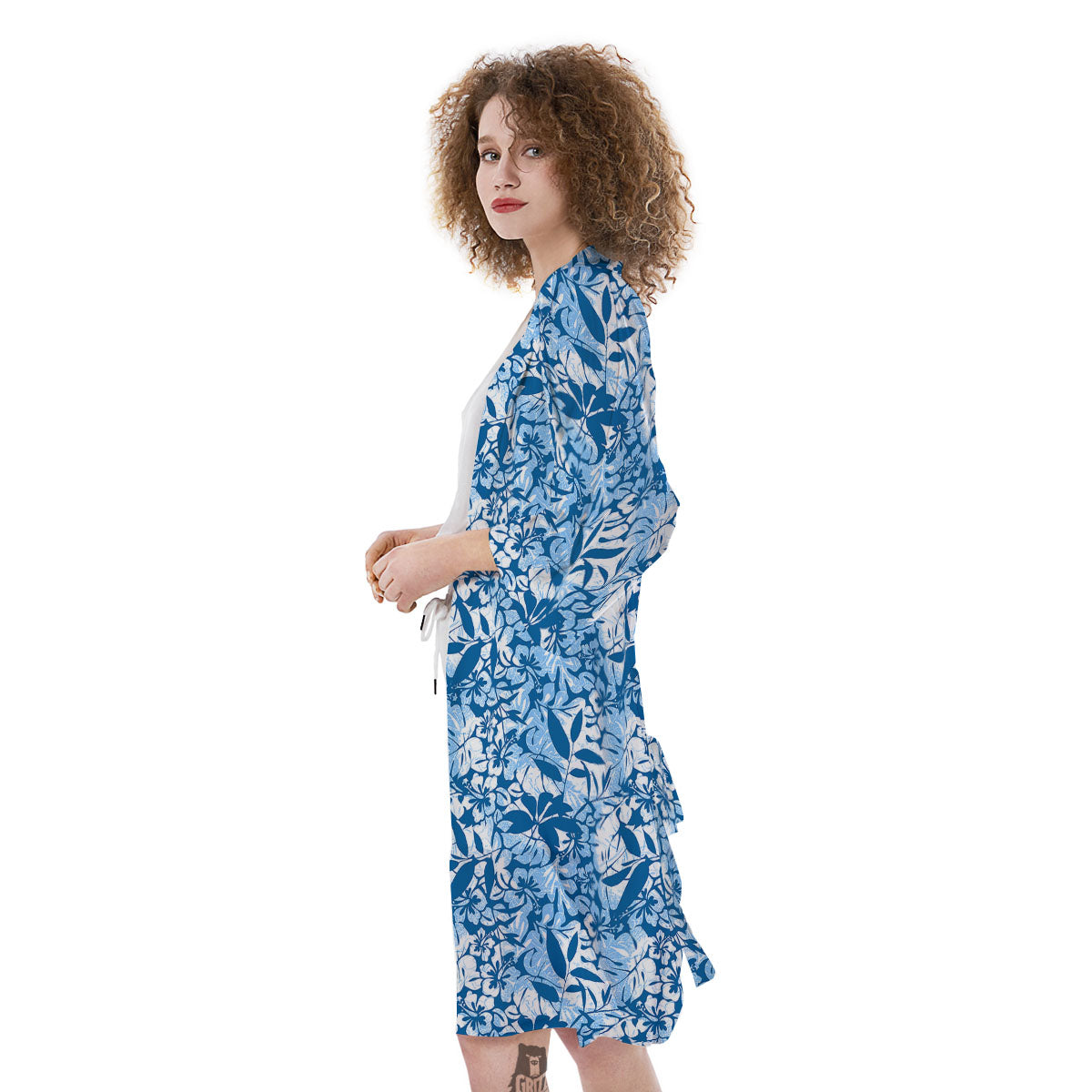 Tropical Hibiscus Blue Print Pattern Kimono-grizzshop