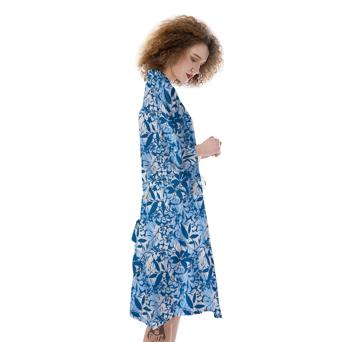 Tropical Hibiscus Blue Print Pattern Kimono-grizzshop