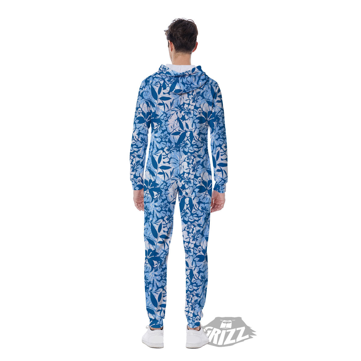 Tropical Hibiscus Blue Print Pattern Men's Jumpsuit-grizzshop