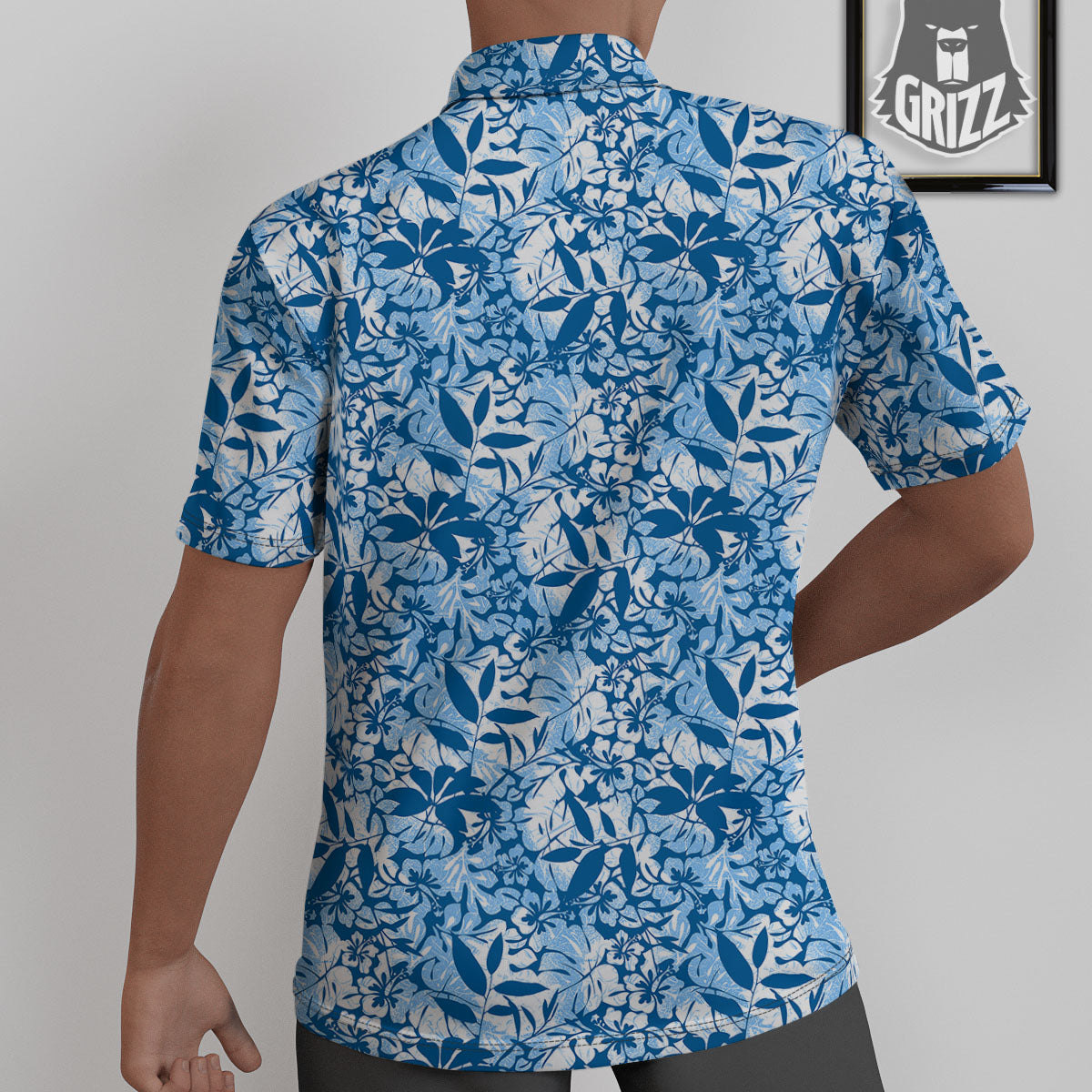 Tropical Hibiscus Blue Print Pattern Untucked Shirts-grizzshop