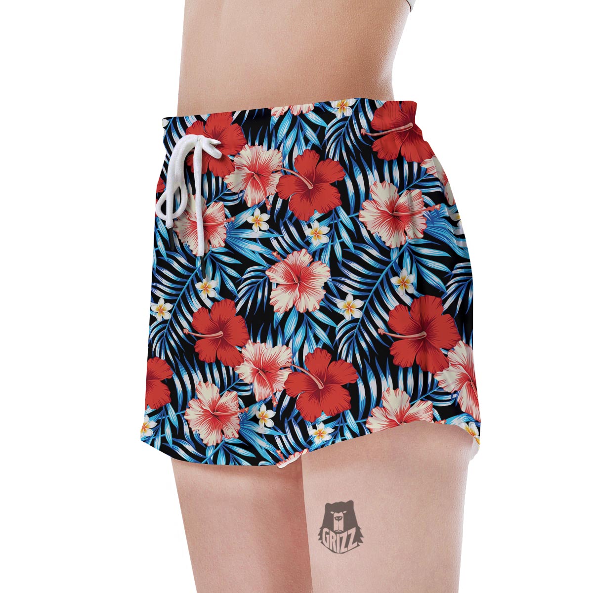 Tropical Hibiscus Flower Print Women's Shorts-grizzshop