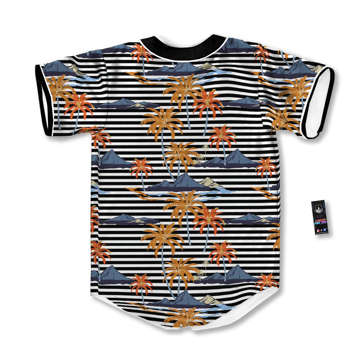 Tropical Island And Stripes Print Pattern Baseball Jersey-grizzshop