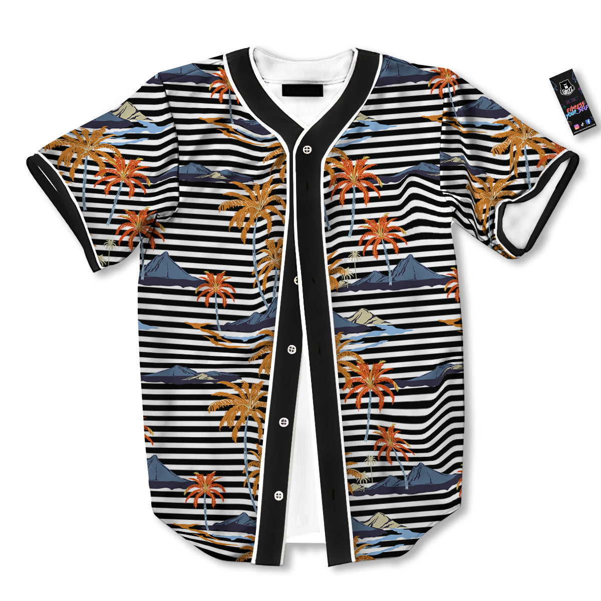 Tropical Island And Stripes Print Pattern Baseball Jersey-grizzshop