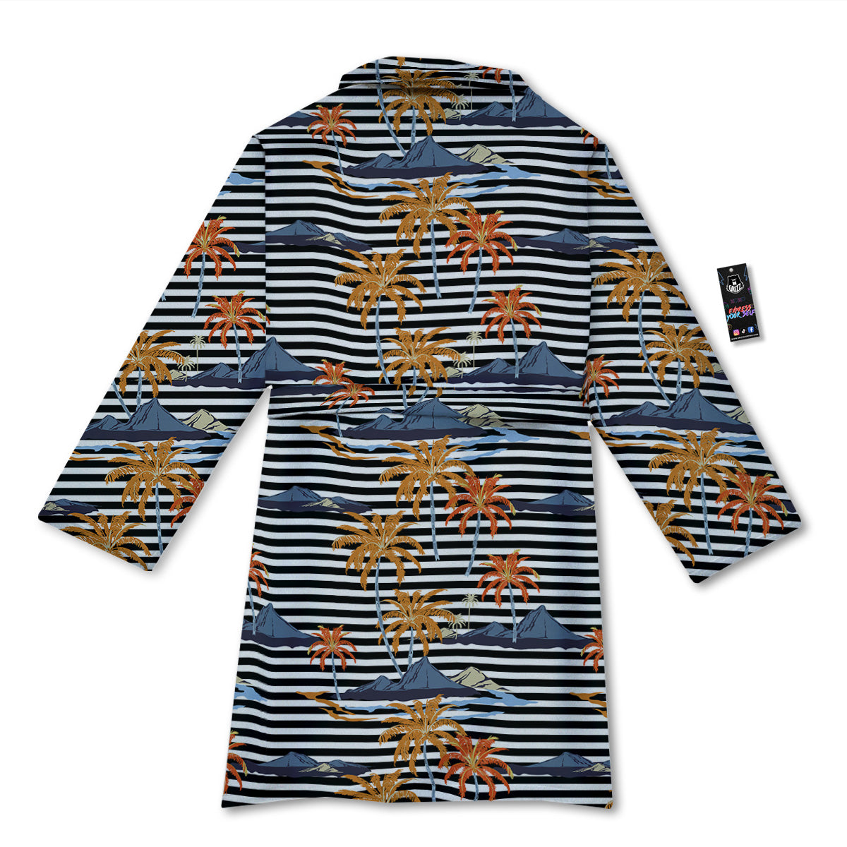 Tropical Island And Stripes Print Pattern Bathrobe-grizzshop