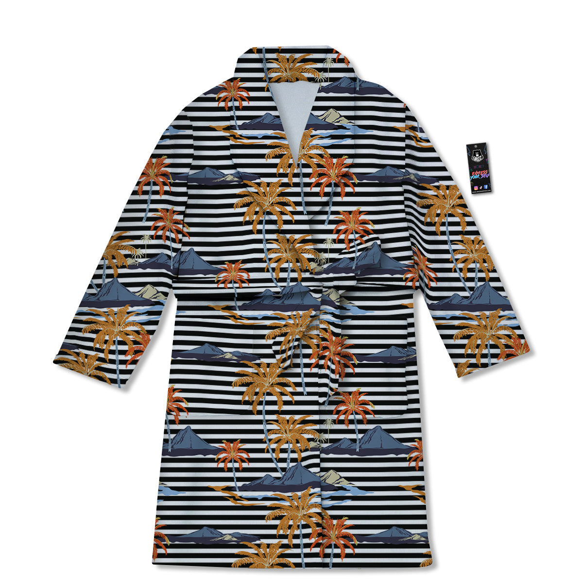 Tropical Island And Stripes Print Pattern Bathrobe-grizzshop