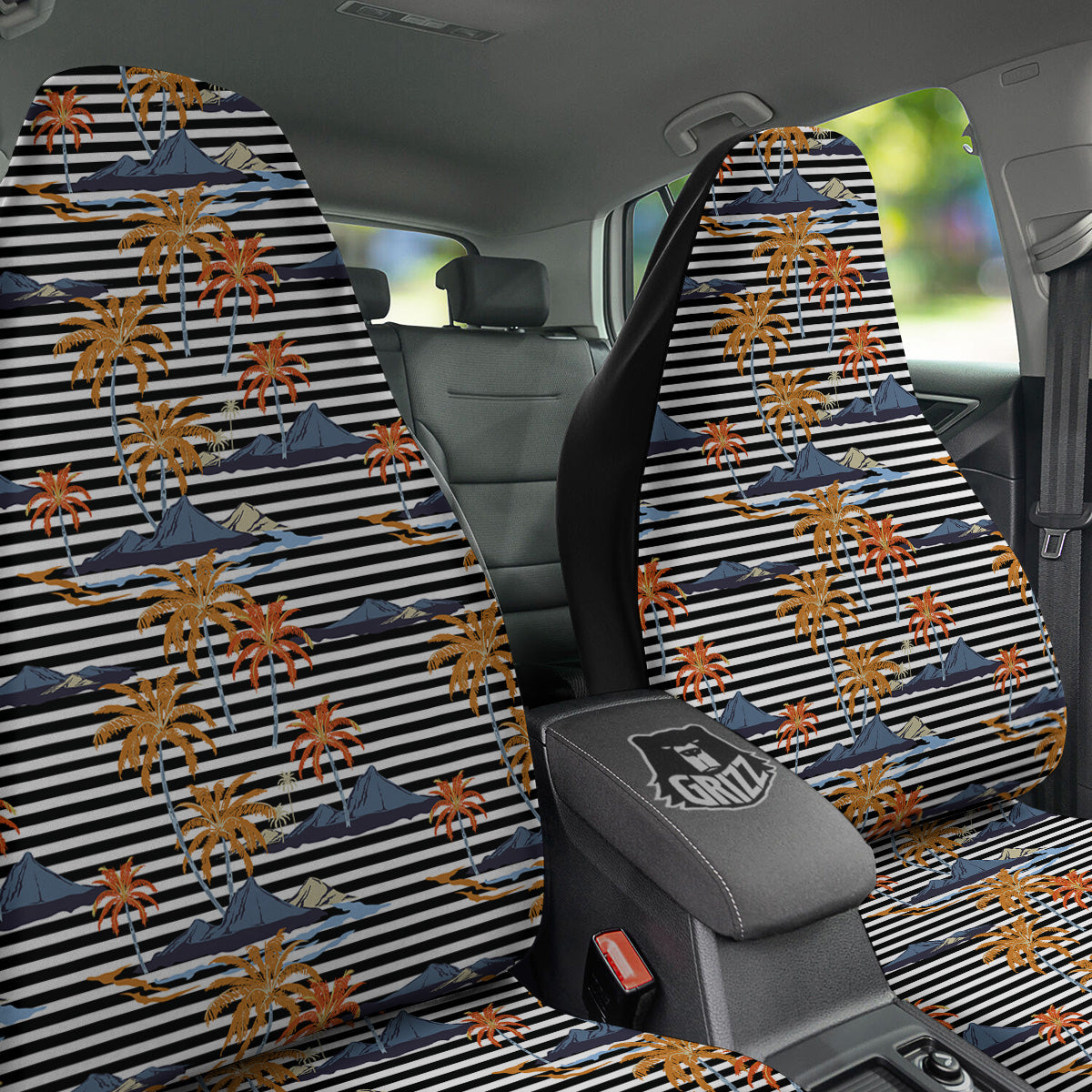 Tropical Island And Stripes Print Pattern Car Seat Covers-grizzshop
