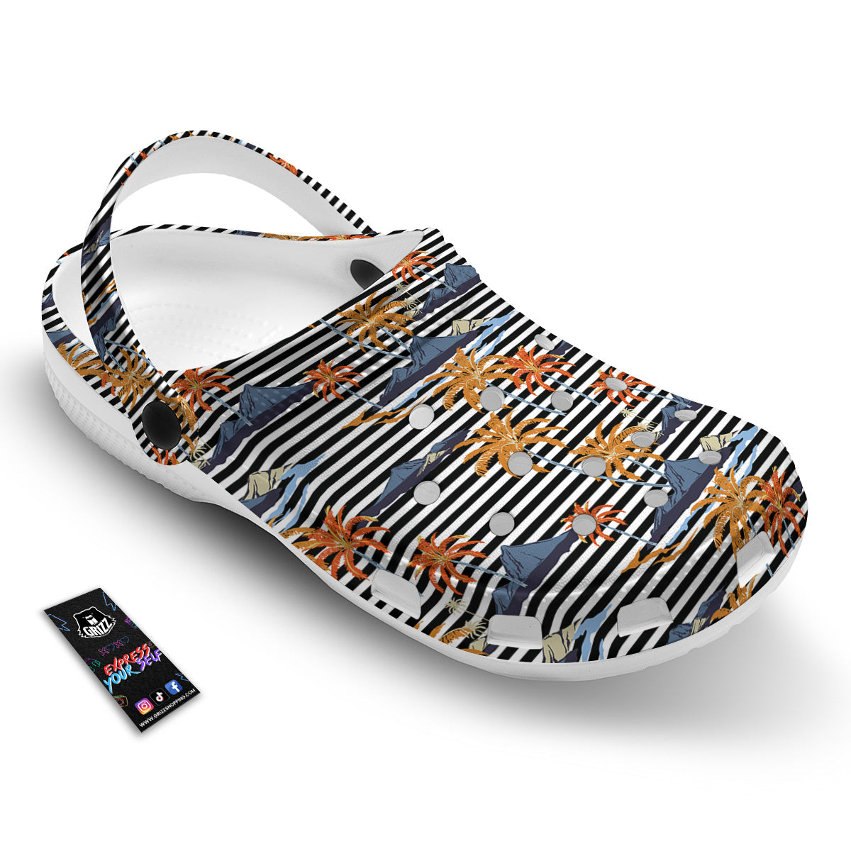 Tropical Island And Stripes Print Pattern Clog-grizzshop