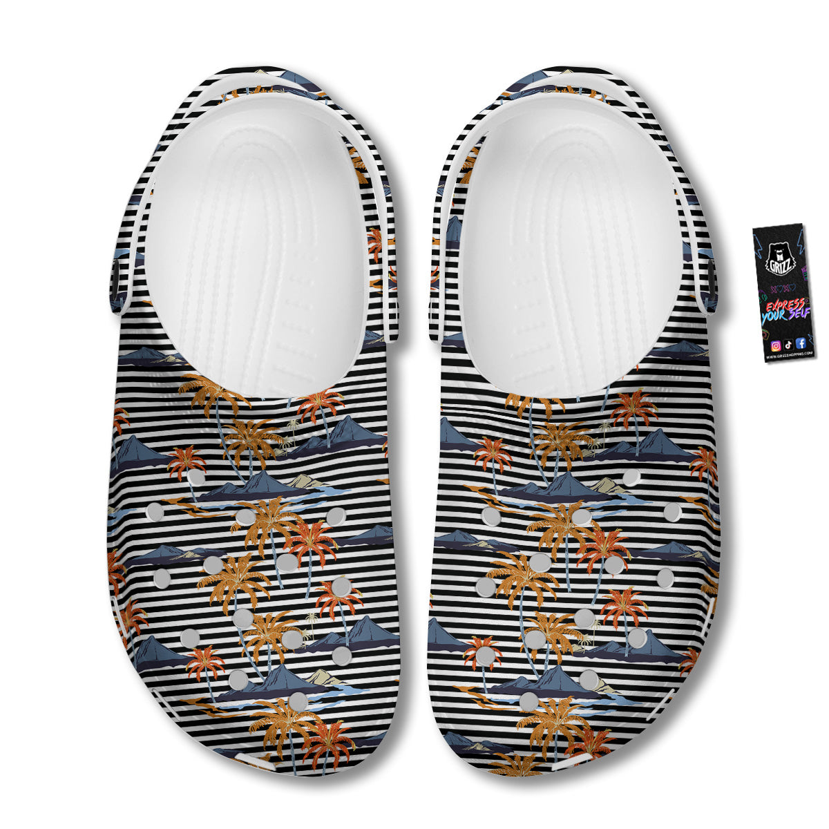 Tropical Island And Stripes Print Pattern Clog-grizzshop