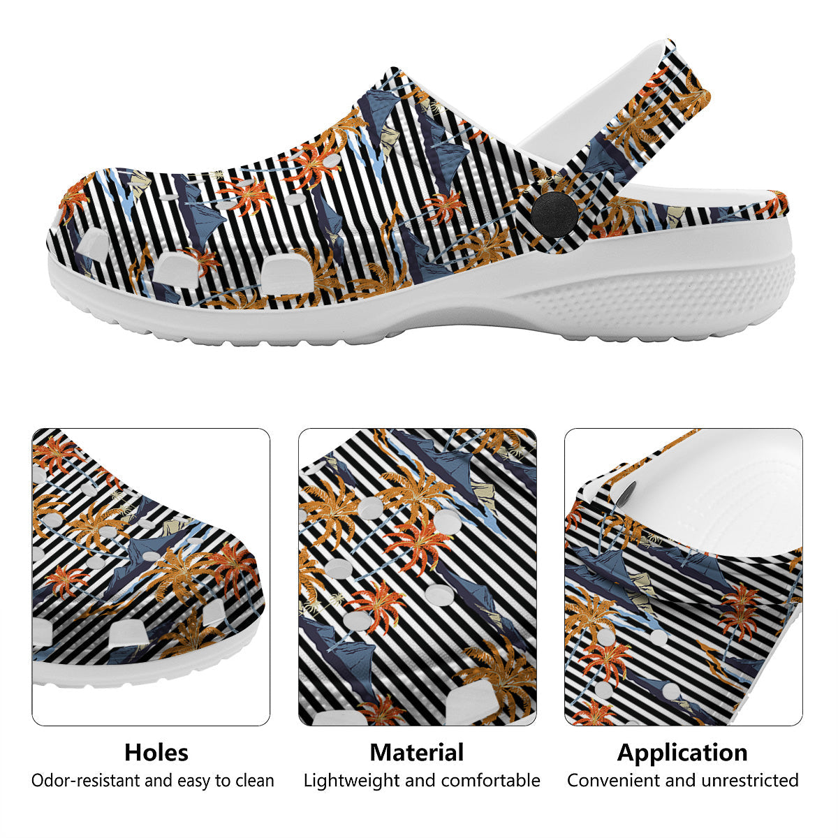Tropical Island And Stripes Print Pattern Clog-grizzshop