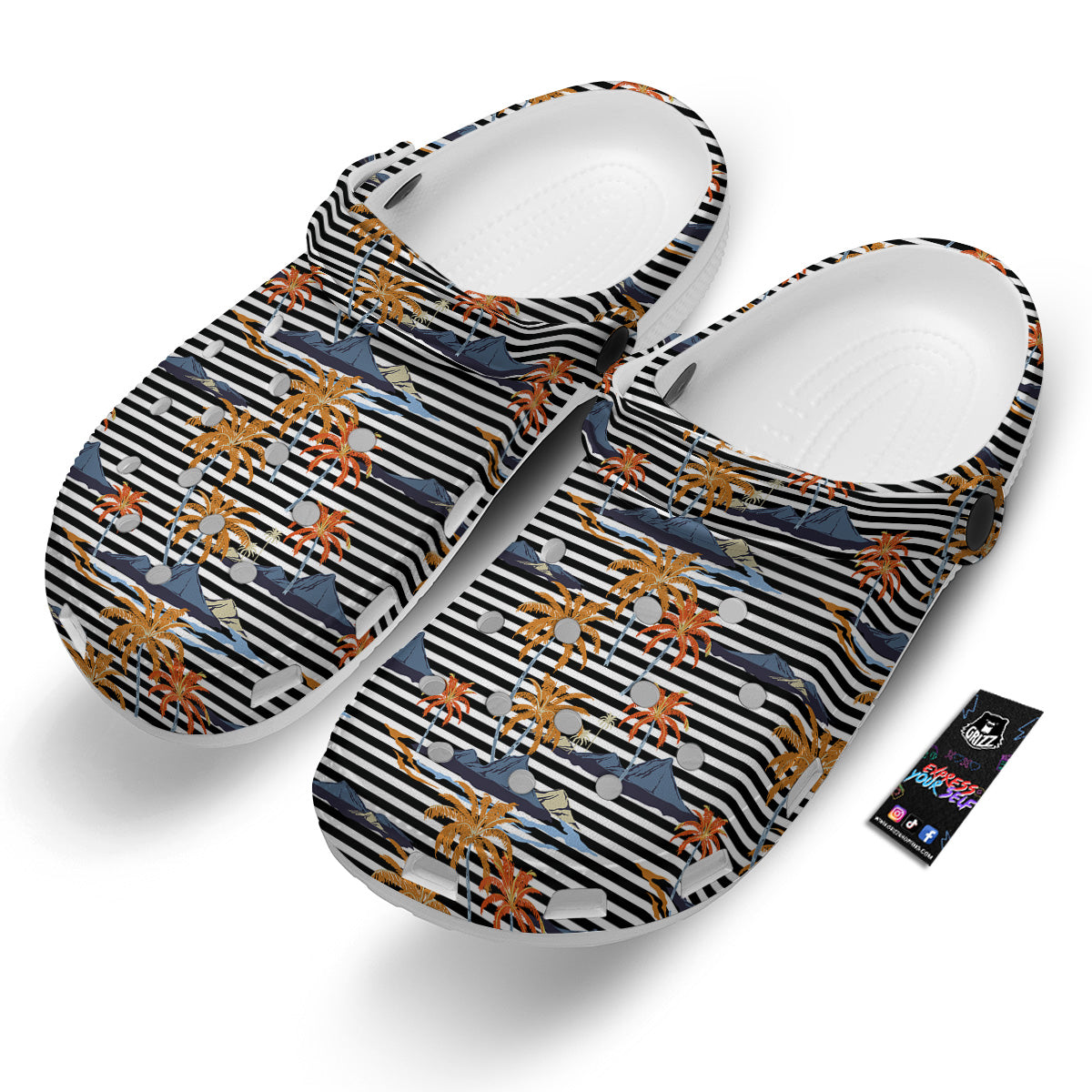Tropical Island And Stripes Print Pattern Clog-grizzshop