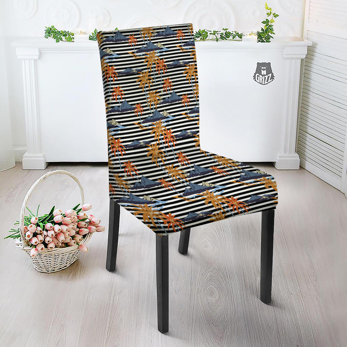 Tropical Island And Stripes Print Pattern Dining Chair Slipcover-grizzshop