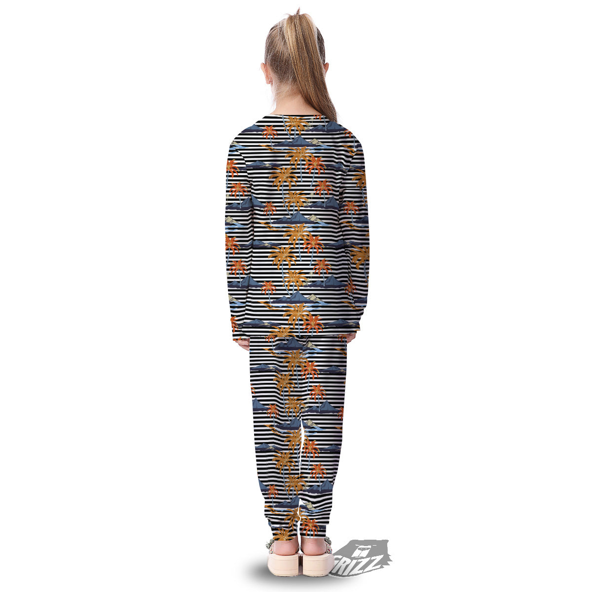 Tropical Island And Stripes Print Pattern Kid's Pajamas-grizzshop