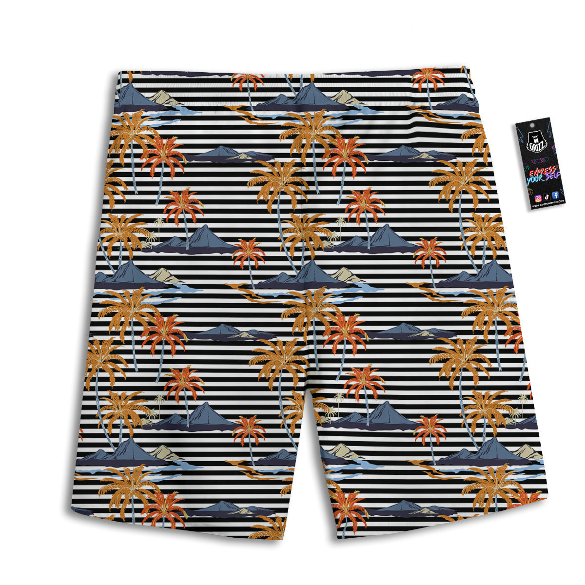 Tropical Island And Stripes Print Pattern Men's Athletic Shorts-grizzshop