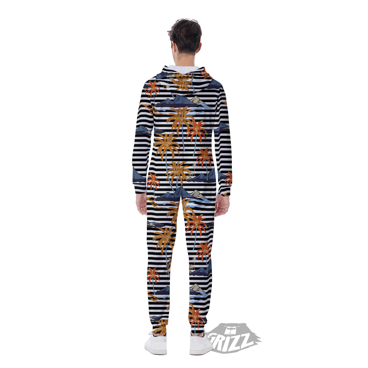 Tropical Island And Stripes Print Pattern Men's Jumpsuit-grizzshop