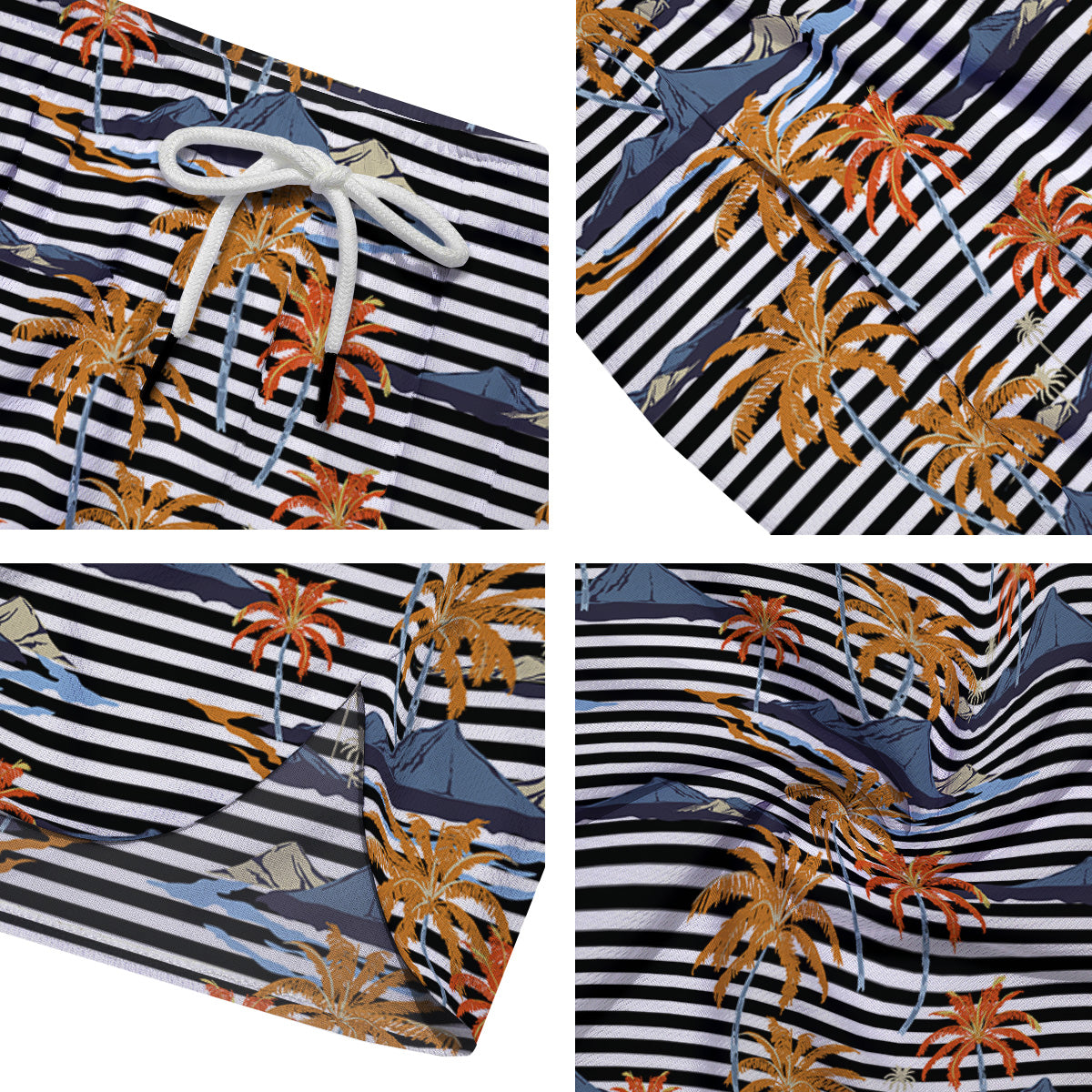 Tropical Island And Stripes Print Pattern Men's Running Shorts-grizzshop