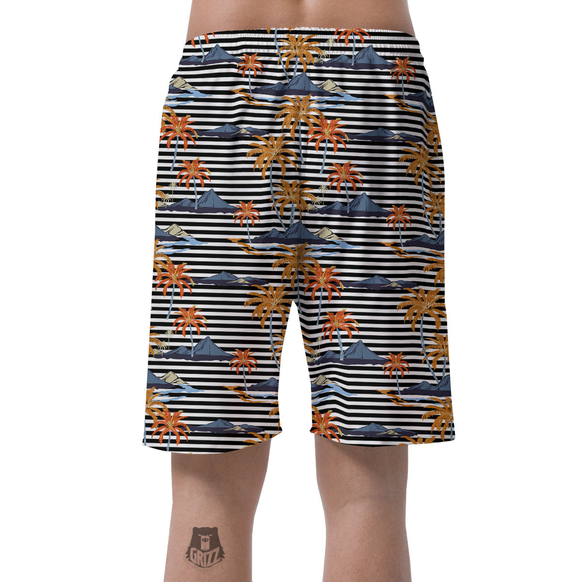 Tropical Island And Stripes Print Pattern Men's Shorts-grizzshop