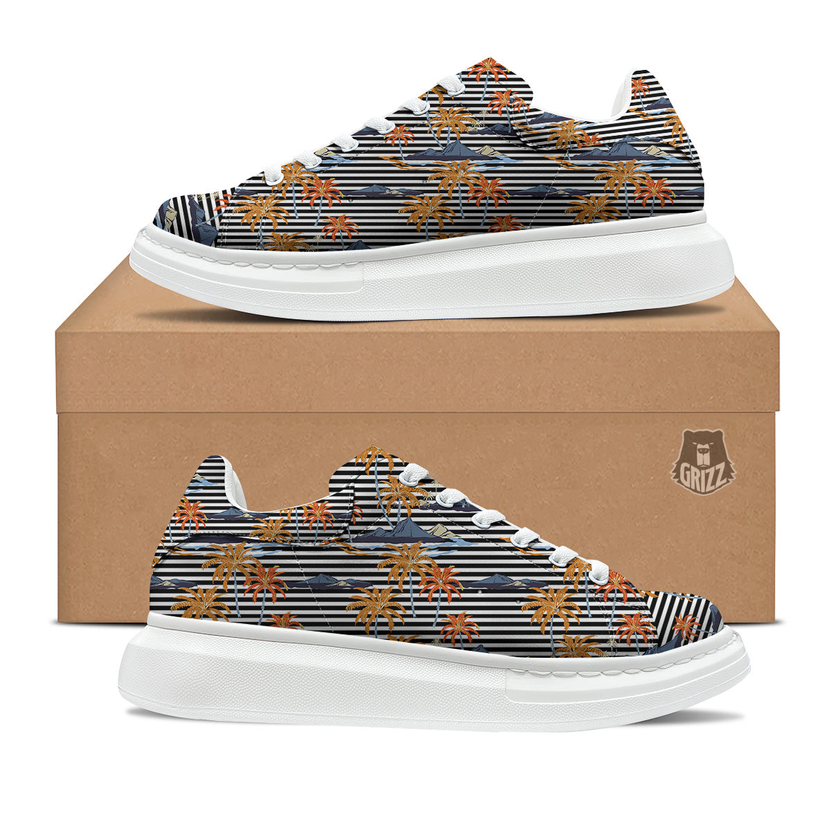 Tropical Island And Stripes Print Pattern Platform Shoes-grizzshop