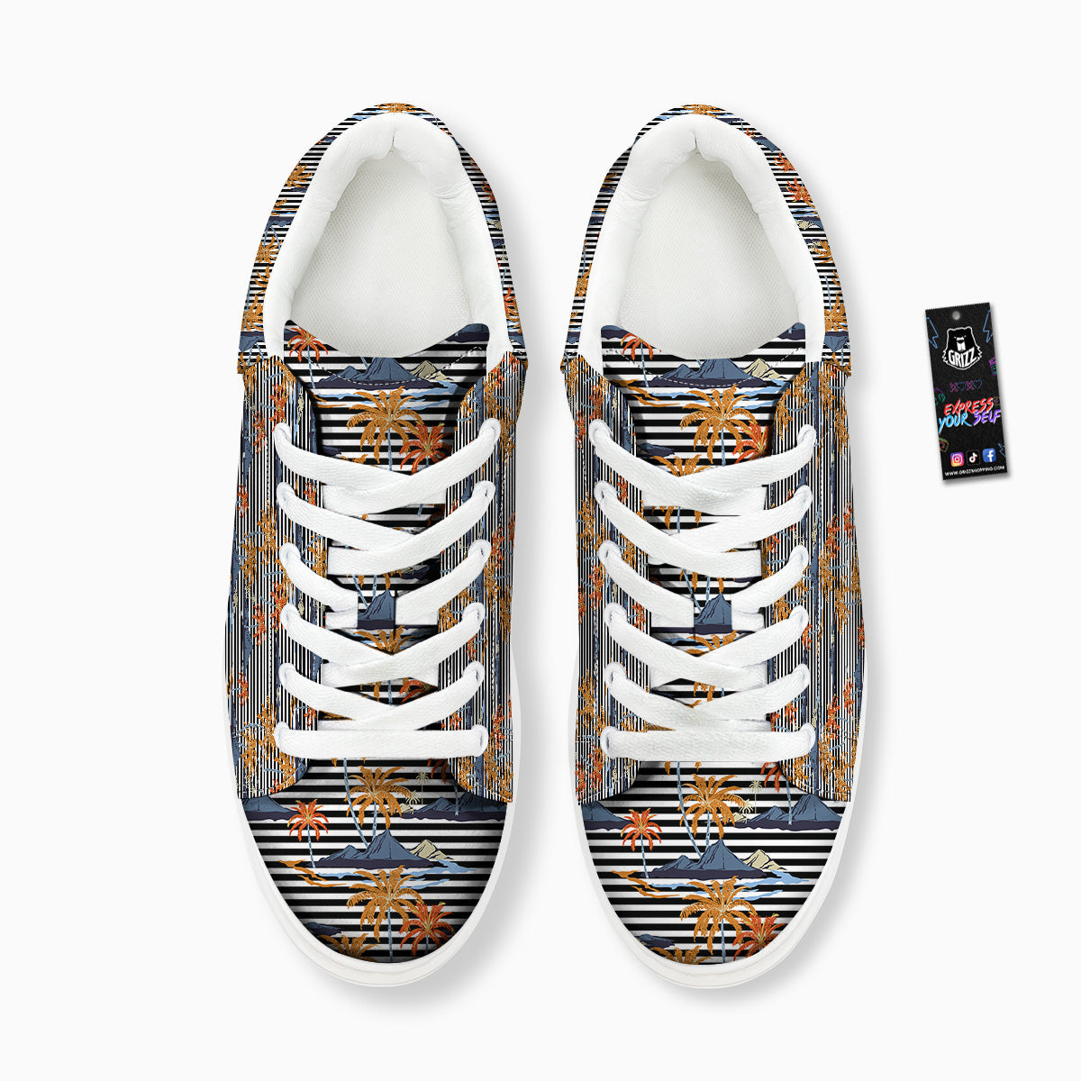 Tropical Island And Stripes Print Pattern Platform Shoes-grizzshop