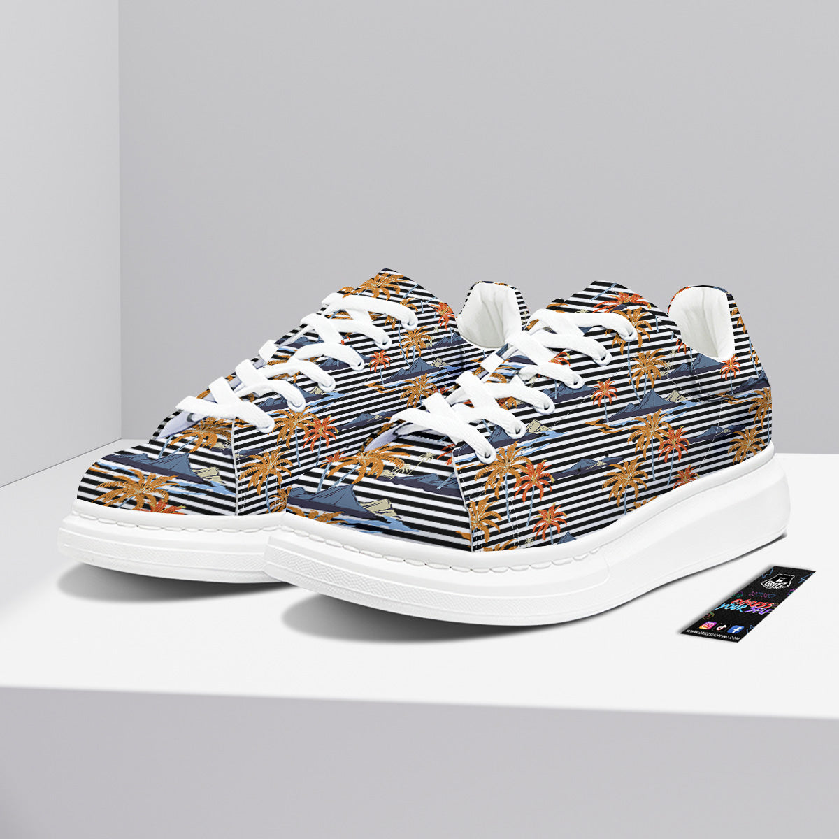 Tropical Island And Stripes Print Pattern Platform Shoes-grizzshop
