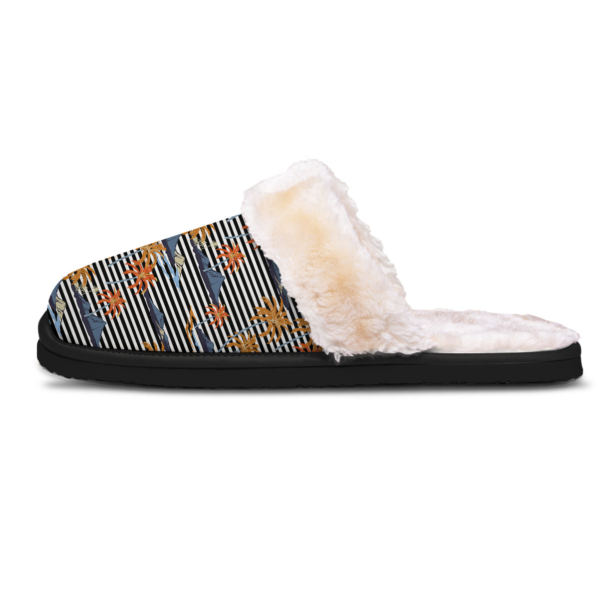 Tropical Island And Stripes Print Pattern Slippers-grizzshop