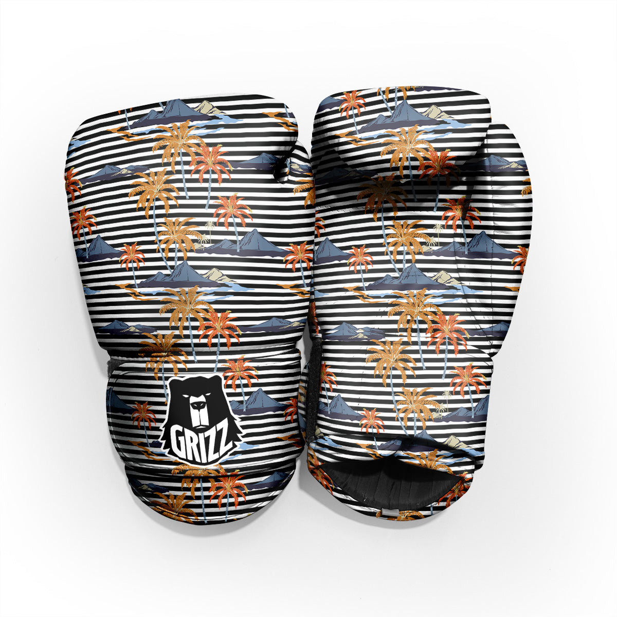 Tropical Island And Stripes Print Pattern Sparring Gloves-grizzshop