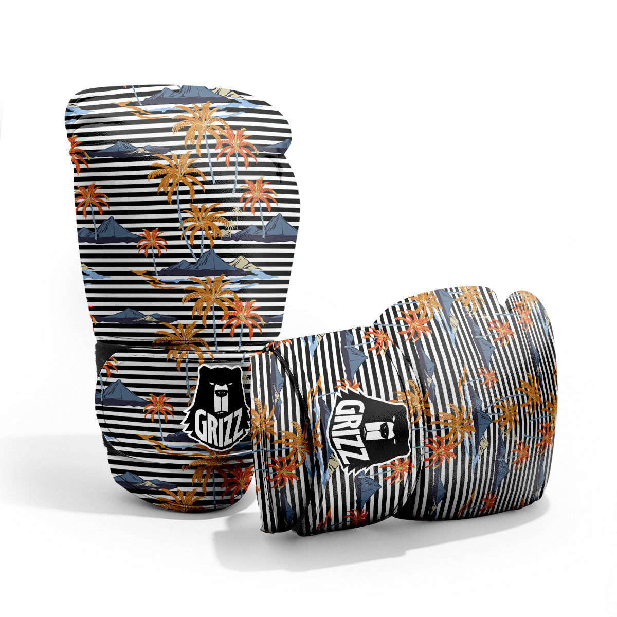 Tropical Island And Stripes Print Pattern Sparring Gloves-grizzshop