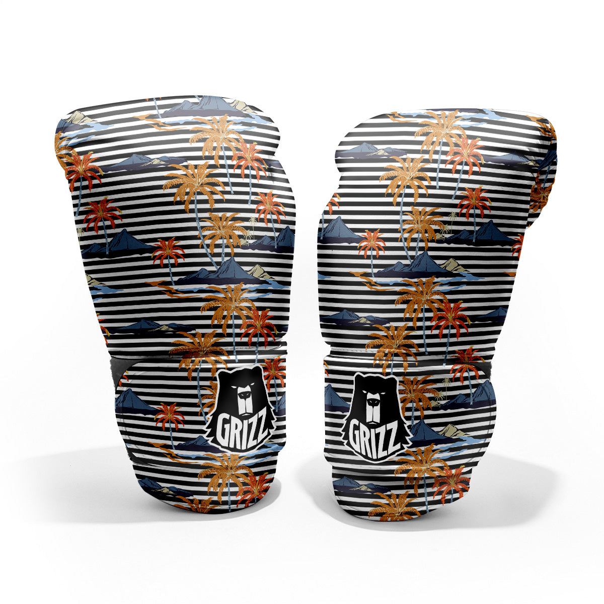 Tropical Island And Stripes Print Pattern Sparring Gloves-grizzshop
