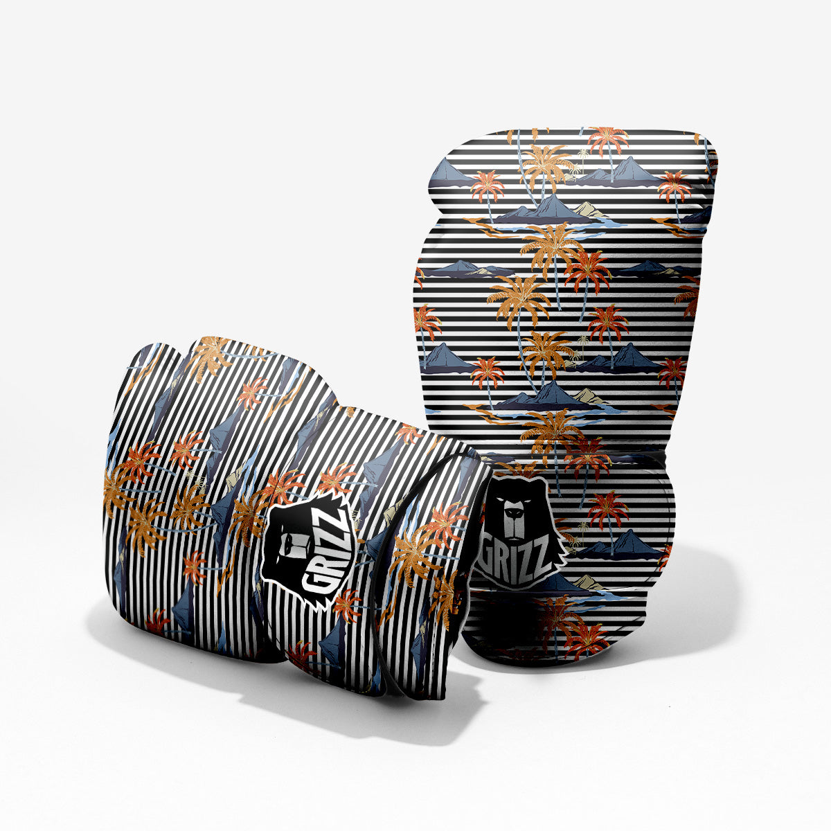 Tropical Island And Stripes Print Pattern Sparring Gloves-grizzshop