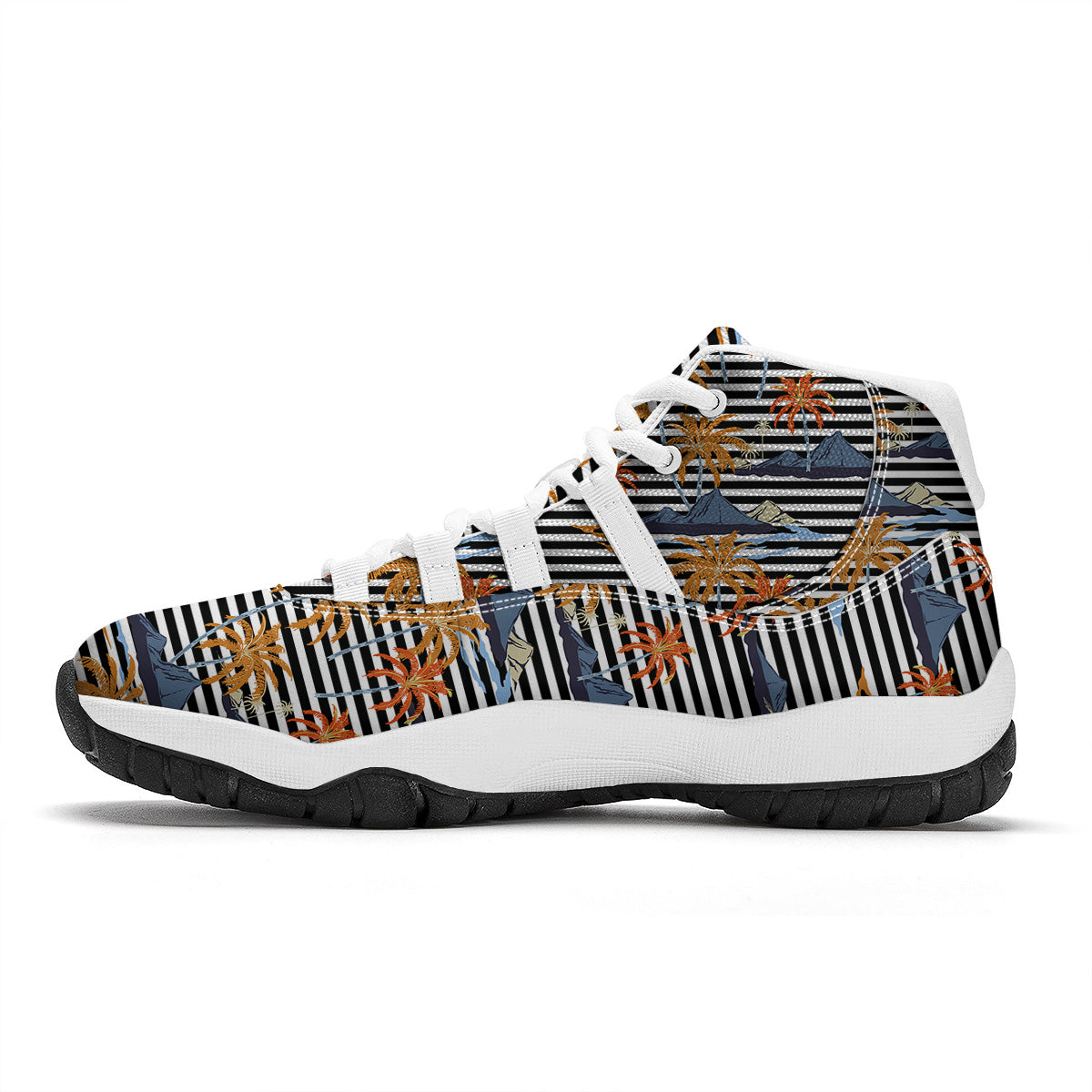 Tropical Island And Stripes Print Pattern White Bball Shoes-grizzshop