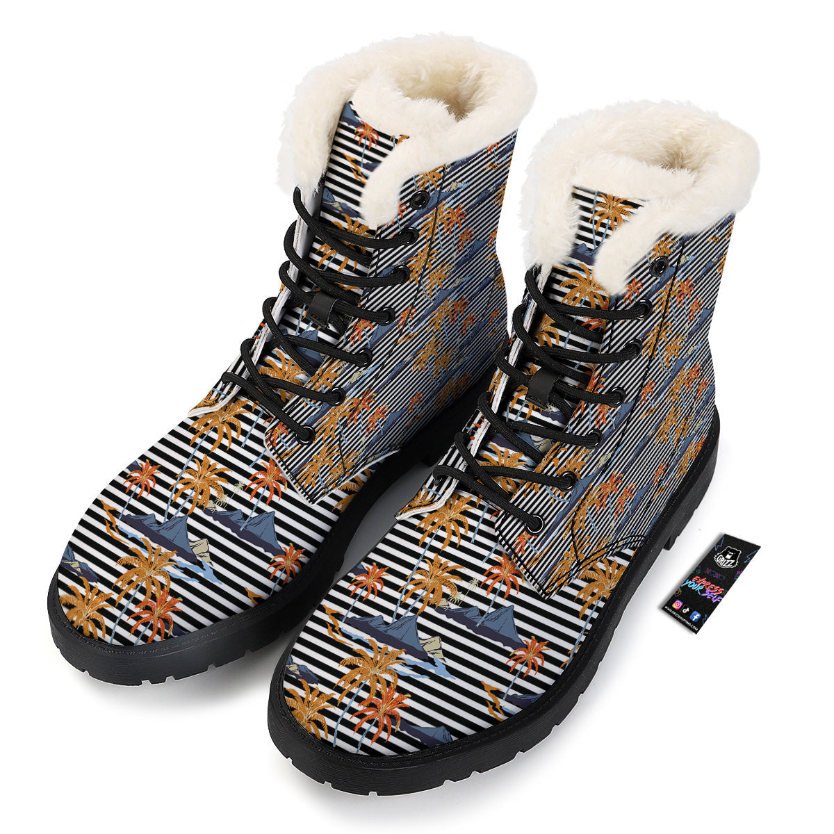 Tropical Island And Stripes Print Pattern Winter Boots-grizzshop