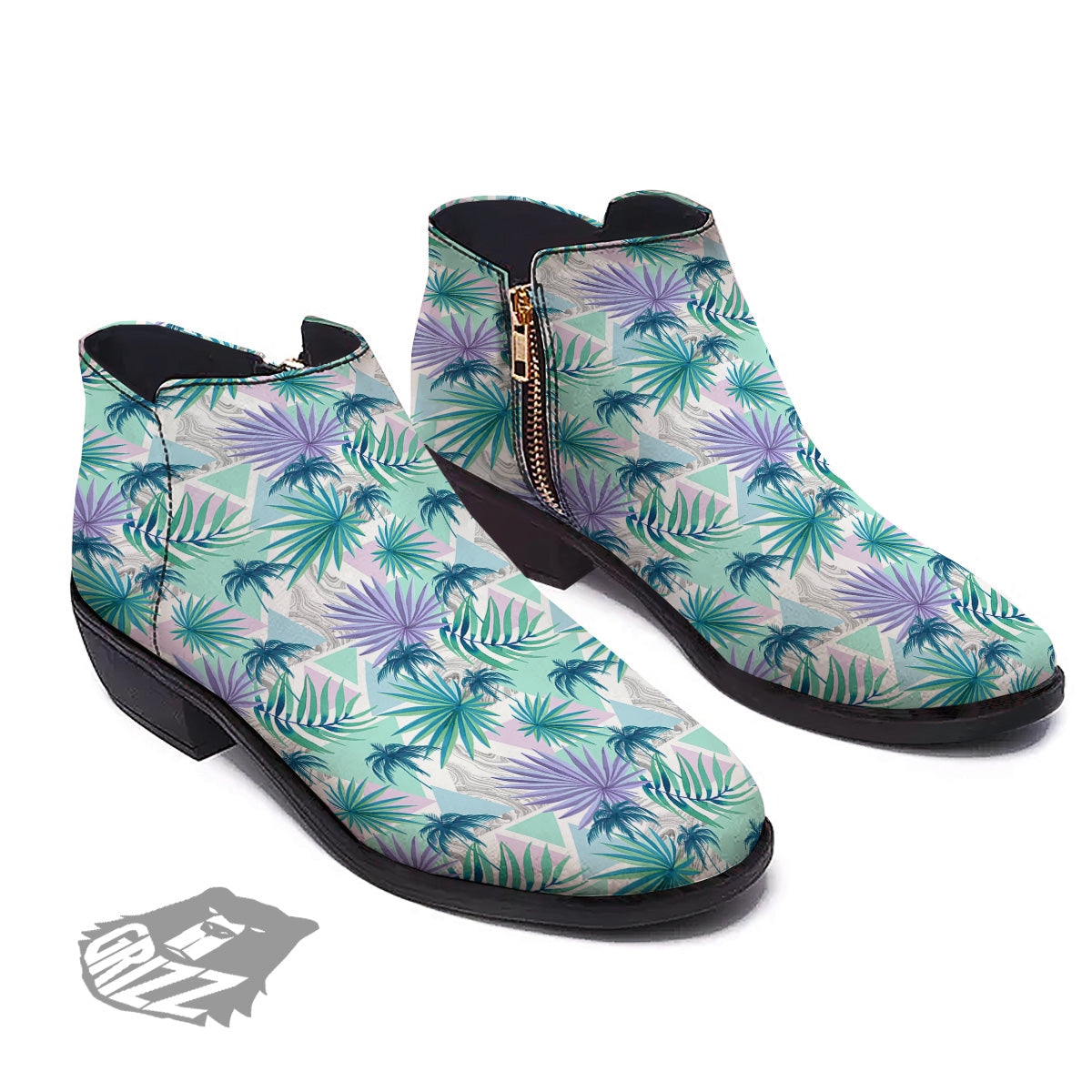 Tropical Leaf And Triangles Pastel Print Pattern Ankle Boots-grizzshop